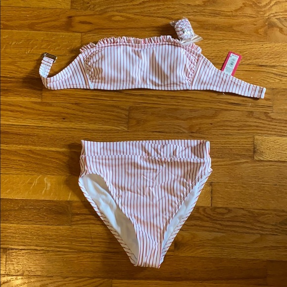 Target Other - White and red stripped bandau swimsuit set!